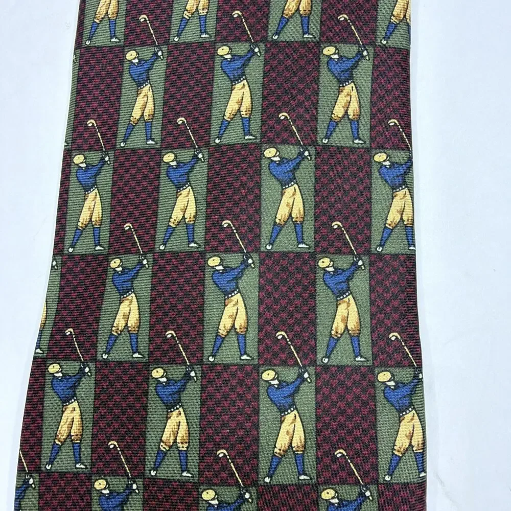 Hathaway Golf Silk Tie Burgundy Classic Vintage Novelty Necktie USA Gift